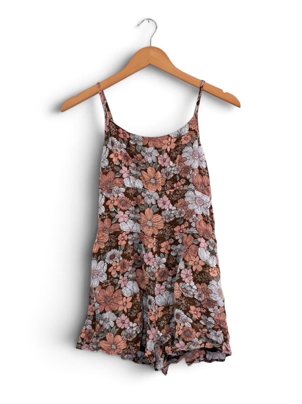 Abercrombie Kids | Brown floral lightweight spaghetti strap shorts romper 13/14